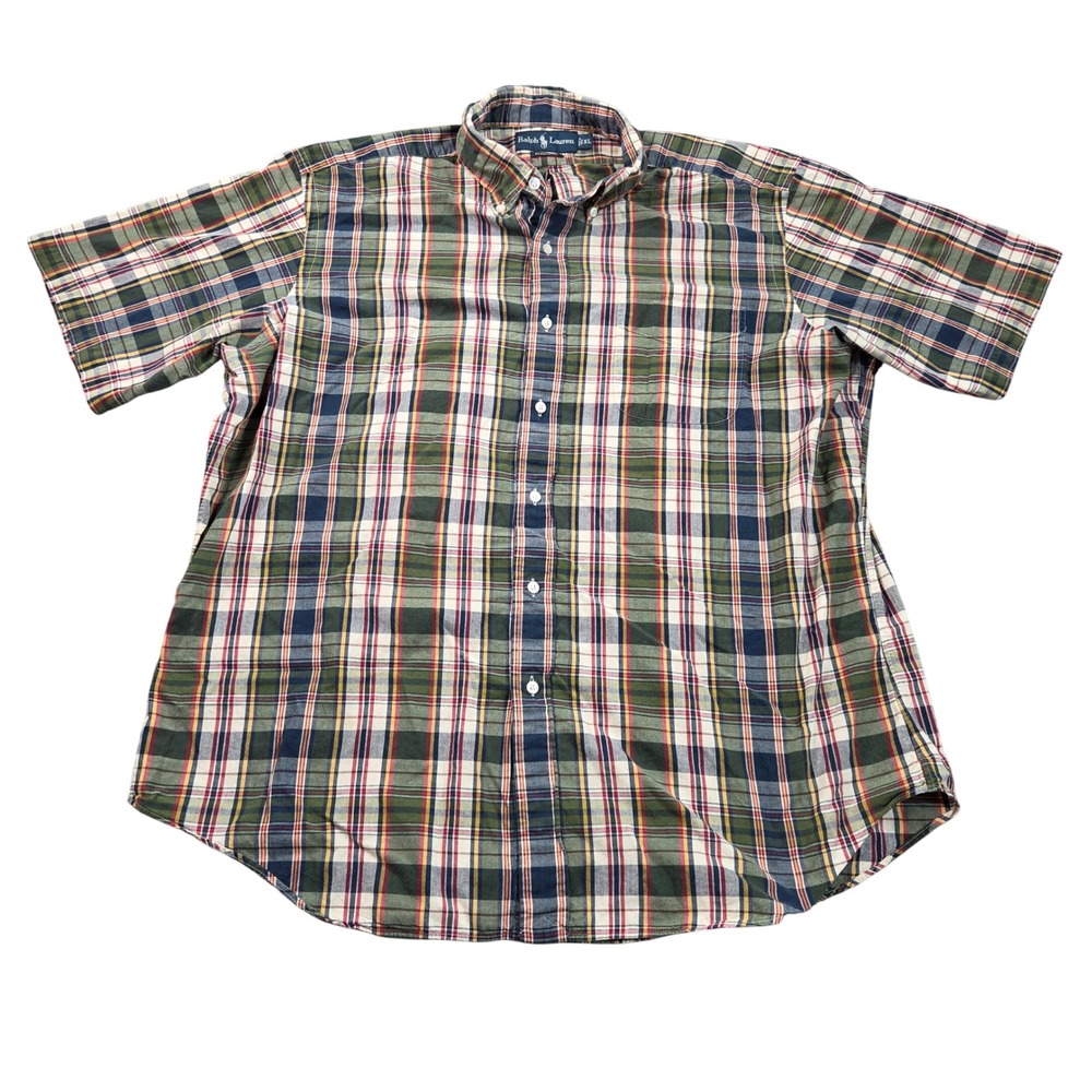 Ralph Lauren Shirt Mens XL Plaid Classic Fit Short Sleeve Button Down Multi